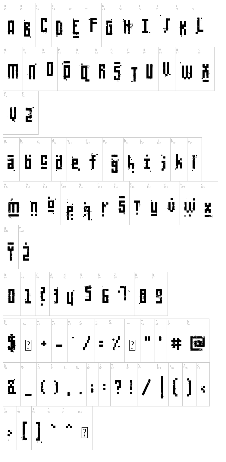 Pixelic War font map